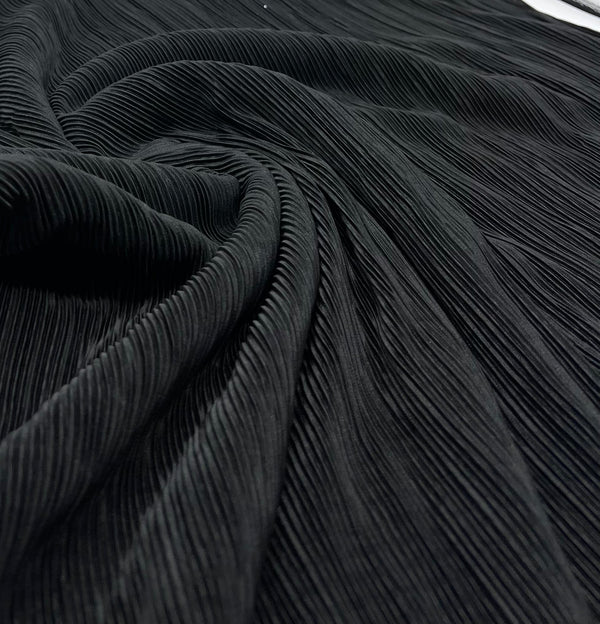 Black Plisse Pleated Stretch Fabric