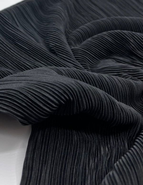 Black Plisse Pleated Stretch Fabric