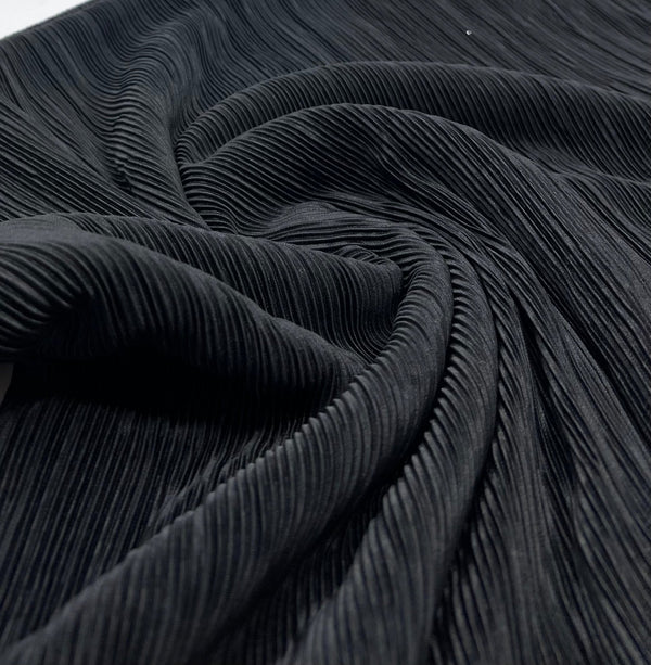 Black Plisse Pleated Stretch Fabric