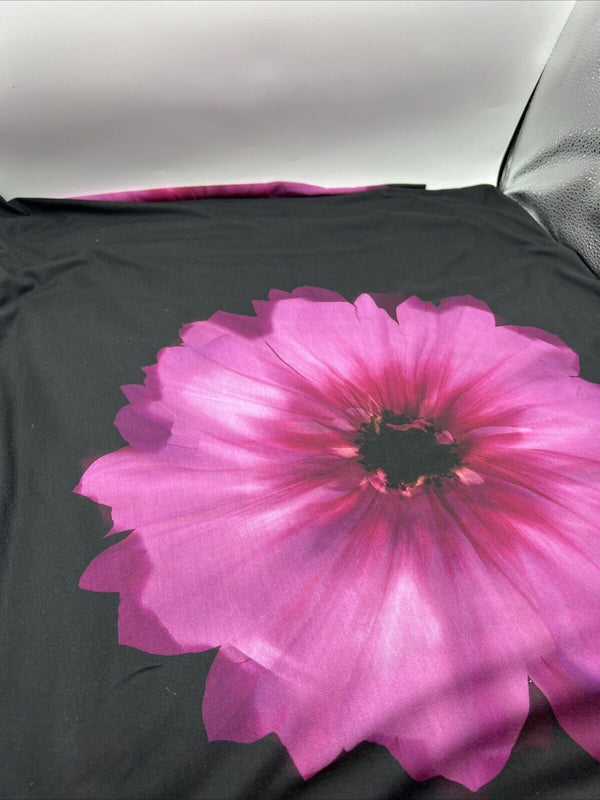 Black Purple Large Floral Print Spun Poly Stretch Fabric