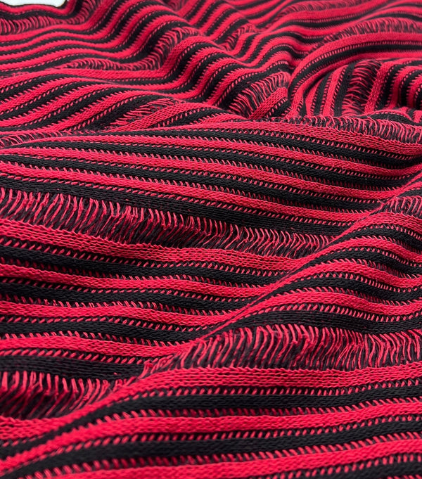 Black Red Stripe Knitted 2 Way Stretch Fabric