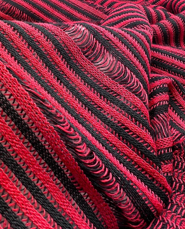 Black Red Stripe Knitted 2 Way Stretch Fabric
