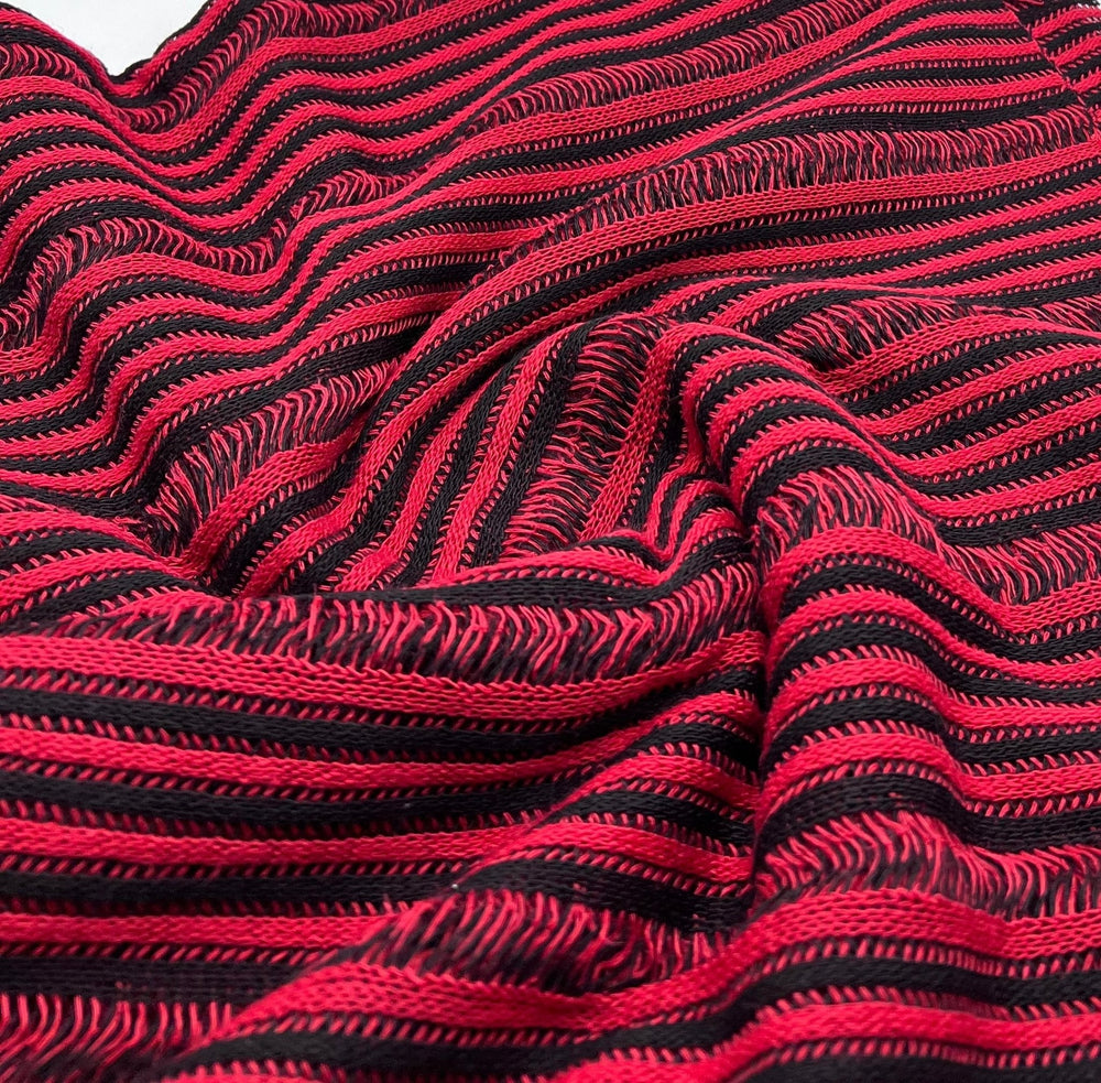 Black Red Stripe Knitted 2 Way Stretch Fabric