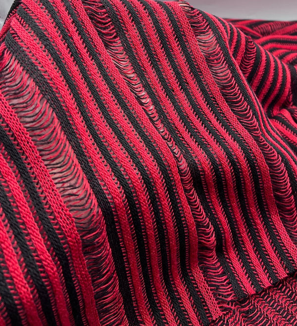 Black Red Stripe Knitted 2 Way Stretch Fabric