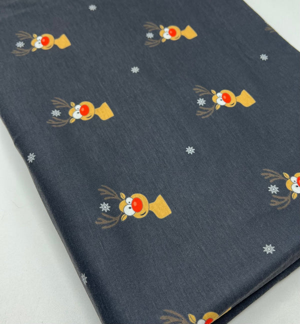 Black Rudolph Print Soft Spun Poly Stretch Fabric
