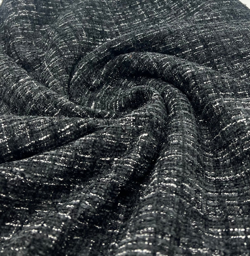 Black Shimmer Channel Style Boucle Tweed Non Stretch Fabric