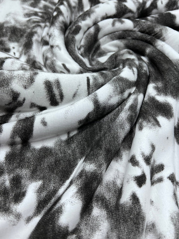 Black Silver Grey Tie Dye Print Viscose Elastane Fabric