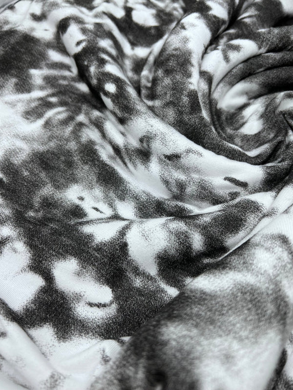 Black Silver Grey Tie Dye Print Viscose Elastane Fabric