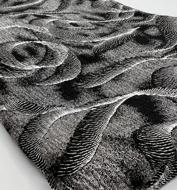 Black Silver Patterned Textured Tree Bark Stretch Dress Craft Fabric