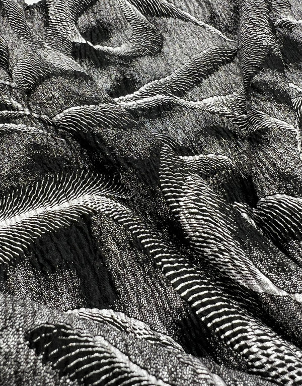 Black Silver Patterned Textured Tree Bark Stretch Dress Craft Fabric