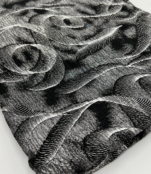Black Silver Patterned Textured Tree Bark Stretch Dress Craft Fabric