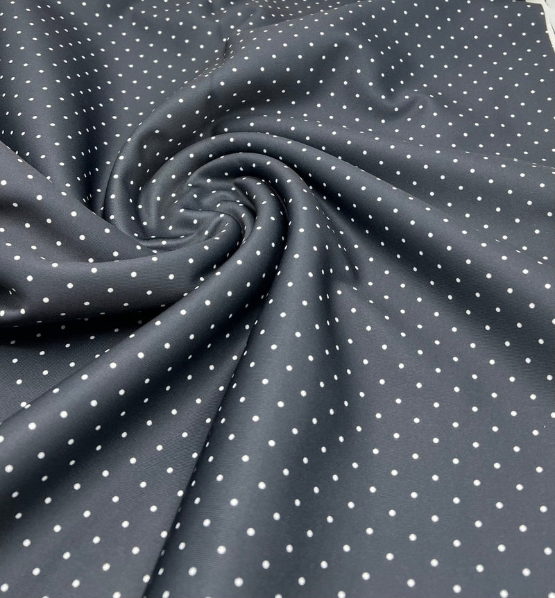 Black Small Polka Dot Printed Plain Scuba 4 Way Stretch Jersey Fabric