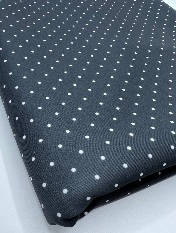 Black Small Polka Dot Printed Plain Scuba 4 Way Stretch Jersey Fabric