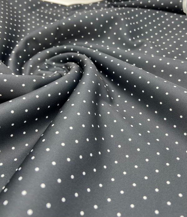 Black Small Polka Dot Printed Plain Scuba 4 Way Stretch Jersey Fabric