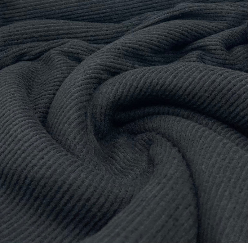 Black Soft Brushed Cosy Wide Rib Stretch Fabric