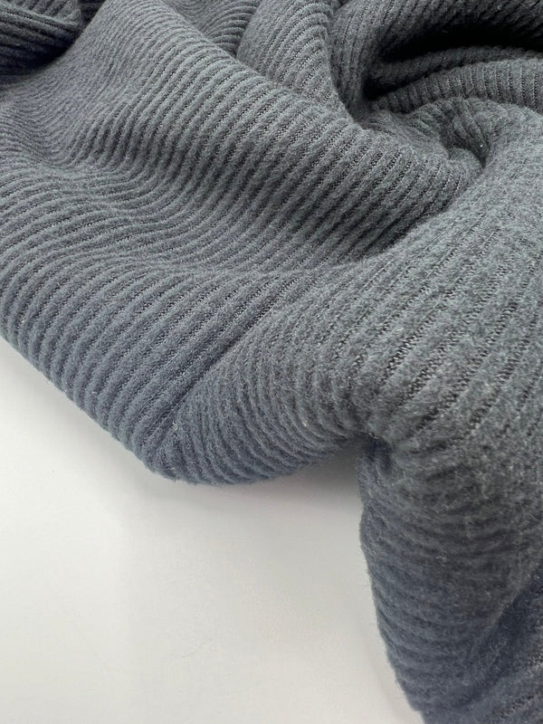 Black Soft Brushed Cosy Wide Rib Stretch Fabric