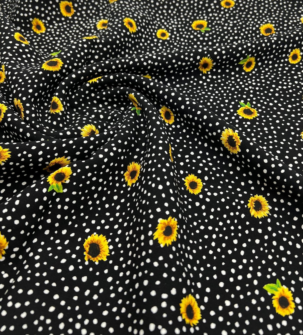 Black Spot Sunflower Lightweight Non Stretch Woven Fabric