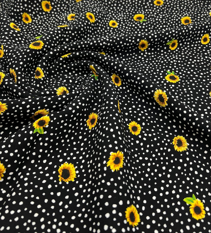 Black Spot Sunflower Lightweight Non Stretch Woven Fabric