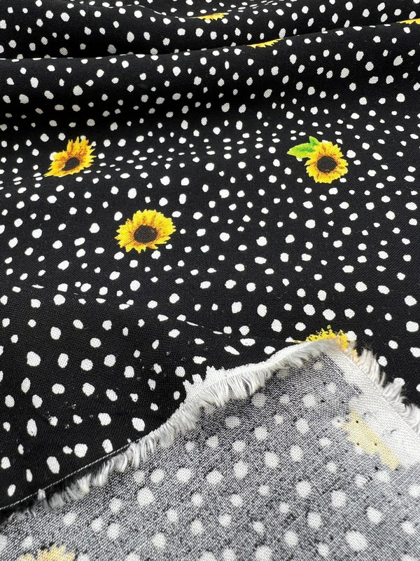 Black Spot Sunflower Lightweight Non Stretch Woven Fabric