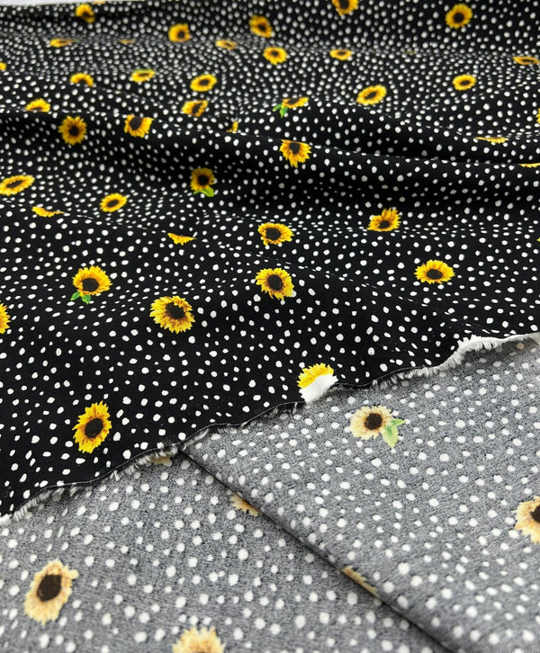 Black Spot Sunflower Lightweight Non Stretch Woven Fabric