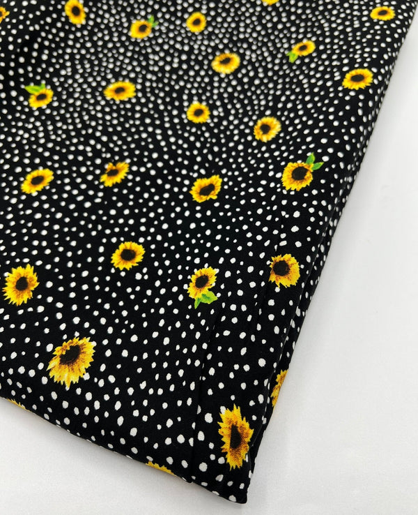 Black Spot Sunflower Lightweight Non Stretch Woven Fabric