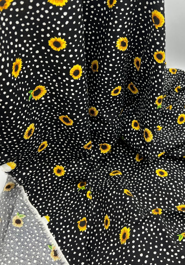 Black Spot Sunflower Lightweight Non Stretch Woven Fabric