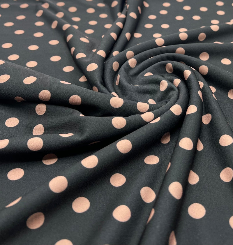 Black Stone Polka Spot Print ITY Fabric 2 Way Stretch
