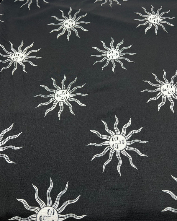 Black Sun Print Lightweight Bubble Crepe Fabric