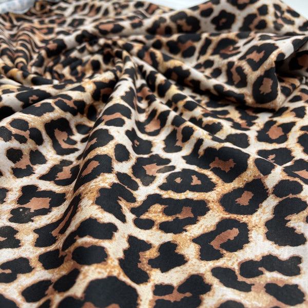 Black Tan Animal Print Spun Poly Stretch Fabric