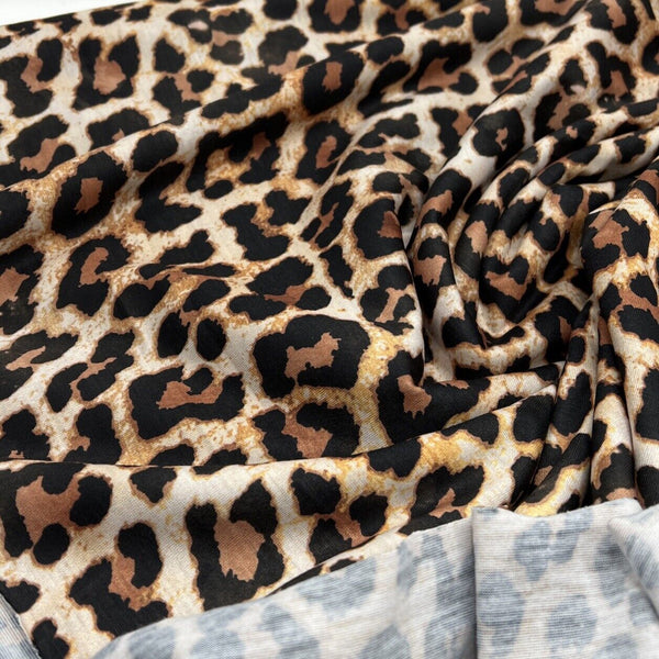 Black Tan Animal Print Spun Poly Stretch Fabric