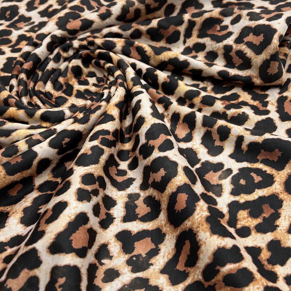 Black Tan Animal Print Spun Poly Stretch Fabric