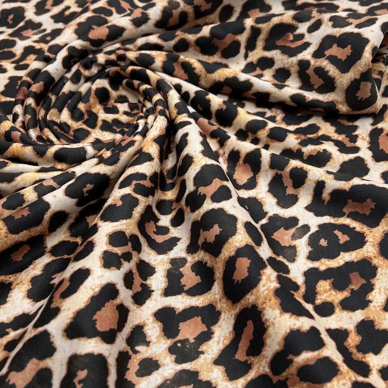 Black Tan Animal Print Spun Poly Stretch Fabric