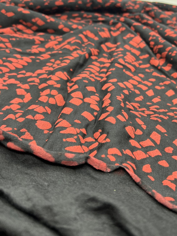 Black Terracotta Spot Mix Viscose Elastane 4 Way Stretch Fabric