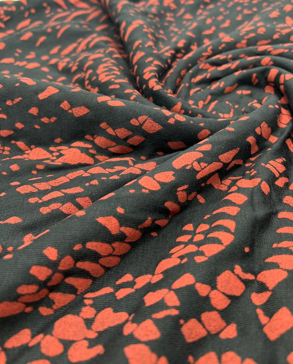 Black Terracotta Spot Mix Viscose Elastane 4 Way Stretch Fabric