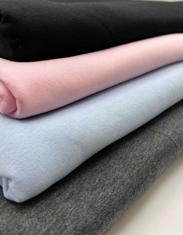 Black Thick Cotton Mix Sweatshirt Fabric 250 GSM 2 Way Stretch