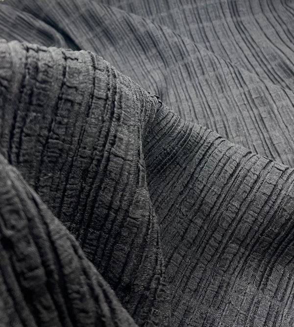 Black Thick Textured 4 Way Stretch Fabric