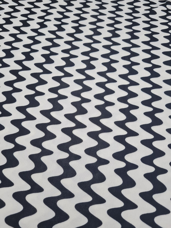Black Vertical Wiggle Print Soft Touch Stretch Fabric