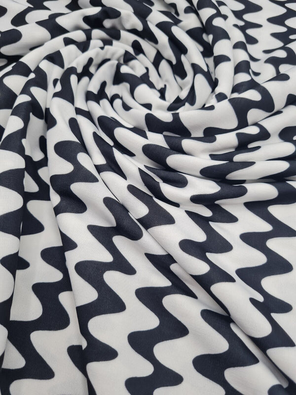 Black Vertical Wiggle Print Soft Touch Stretch Fabric