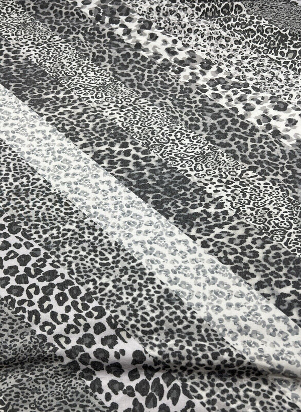 Black & White Animal Diagonal Print Viscose Elastane Fabric