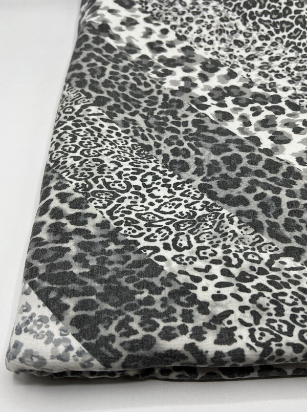 Black & White Animal Diagonal Print Viscose Elastane Fabric