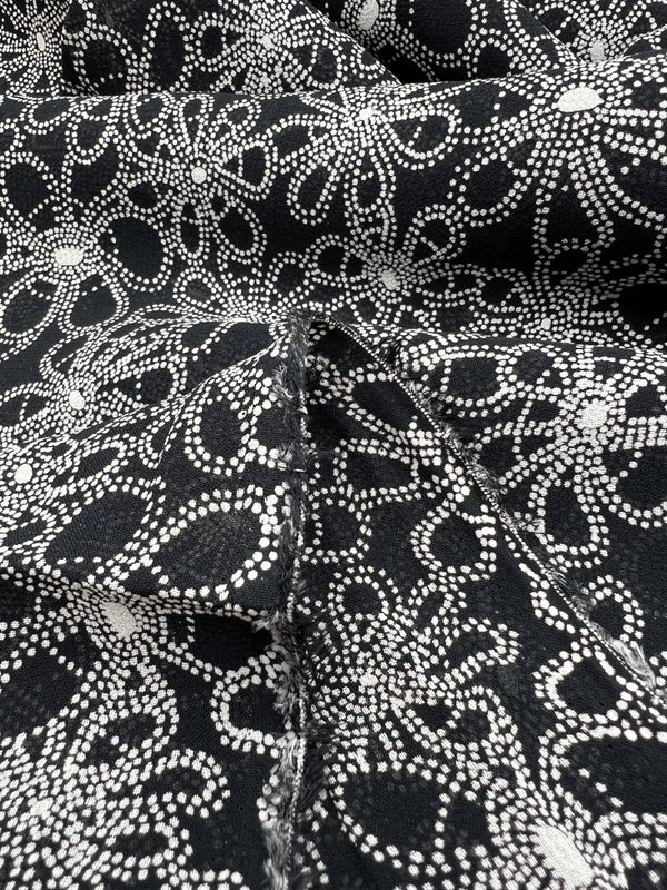 Black White Flower Printed Chiffon Dress Fabric