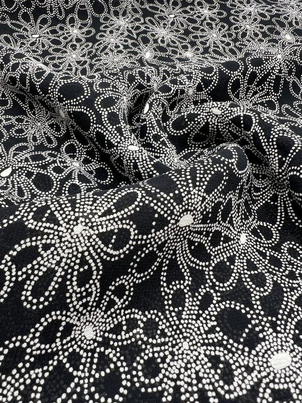 Black White Flower Printed Chiffon Dress Fabric
