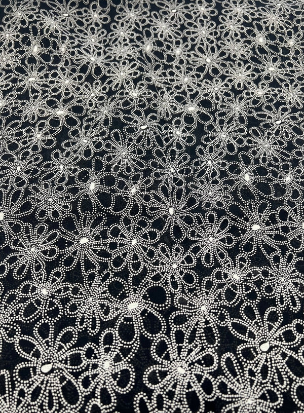 Black White Flower Printed Chiffon Dress Fabric