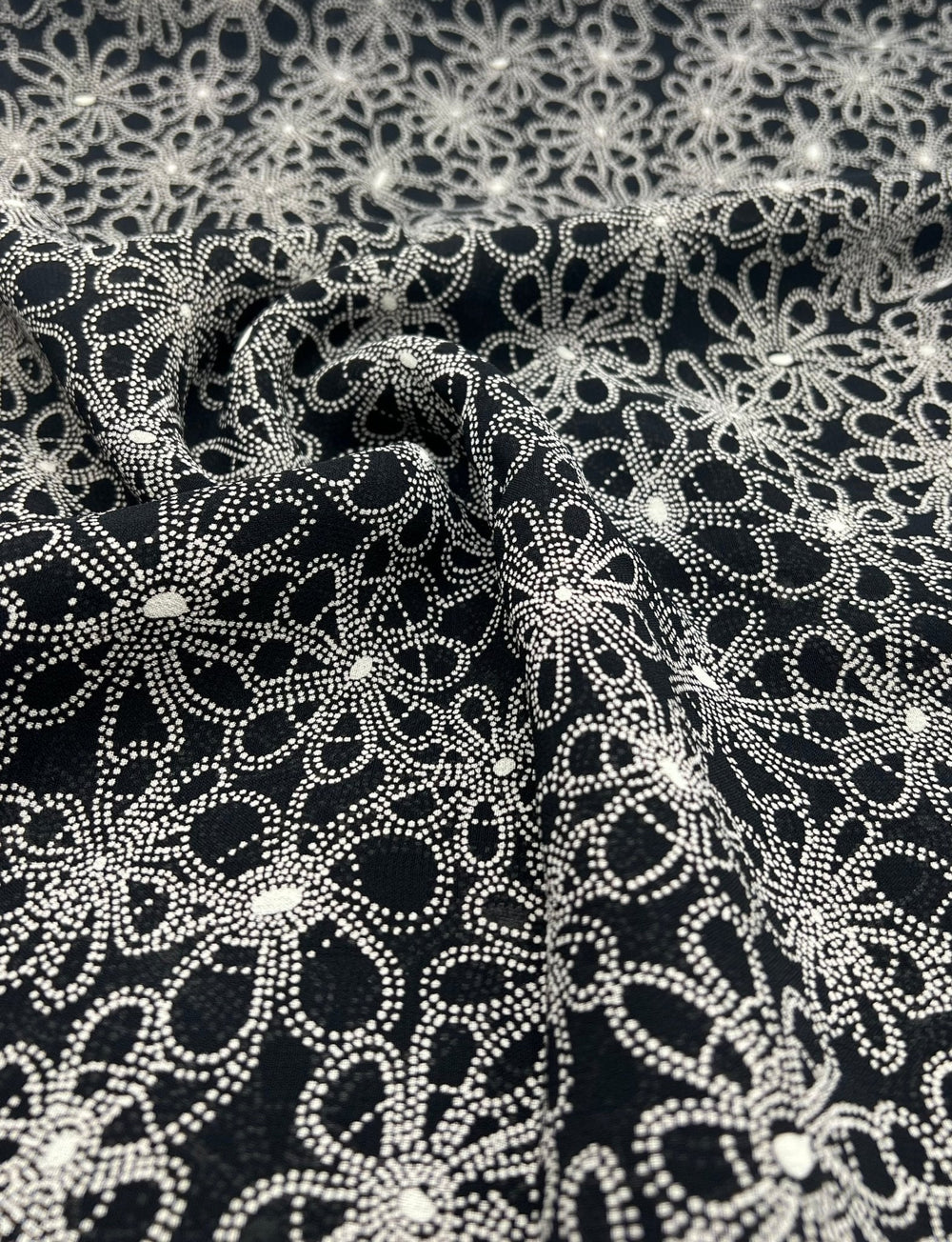Black White Flower Printed Chiffon Dress Fabric