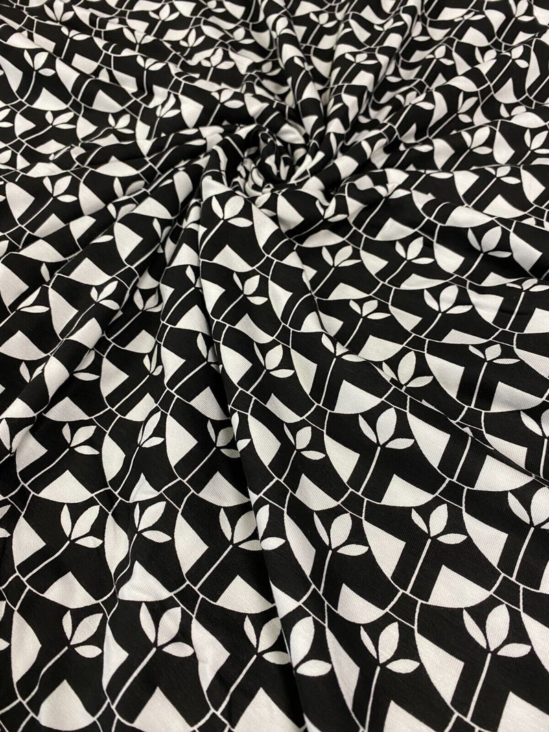 Black & White Geo Print Viscose Elastane Fabric