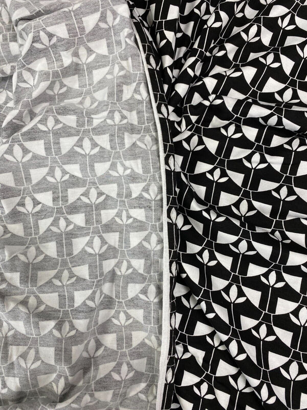 Black & White Geo Print Viscose Elastane Fabric
