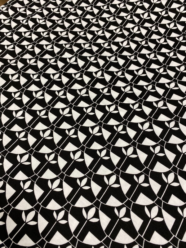 Black & White Geo Print Viscose Elastane Fabric