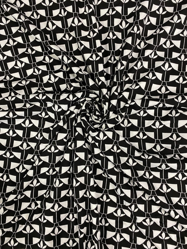 Black & White Geo Print Viscose Elastane Fabric