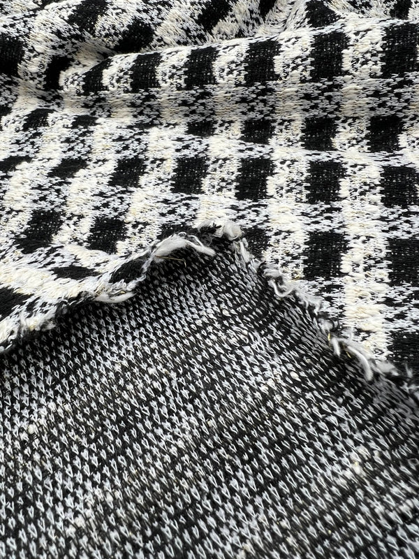 Black White Gingham Gold Speckles Jacquard Stretch Fabric