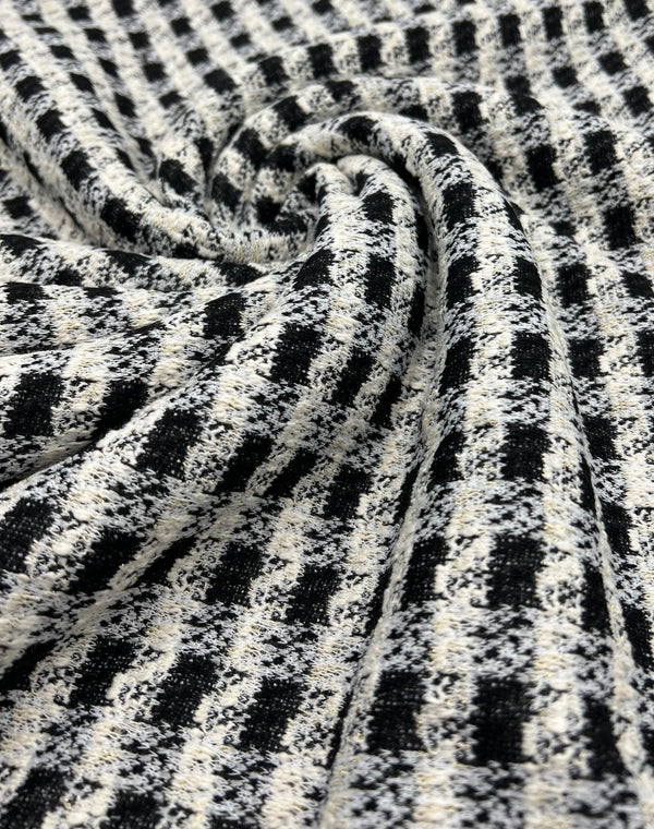 Black White Gingham Gold Speckles Jacquard Stretch Fabric